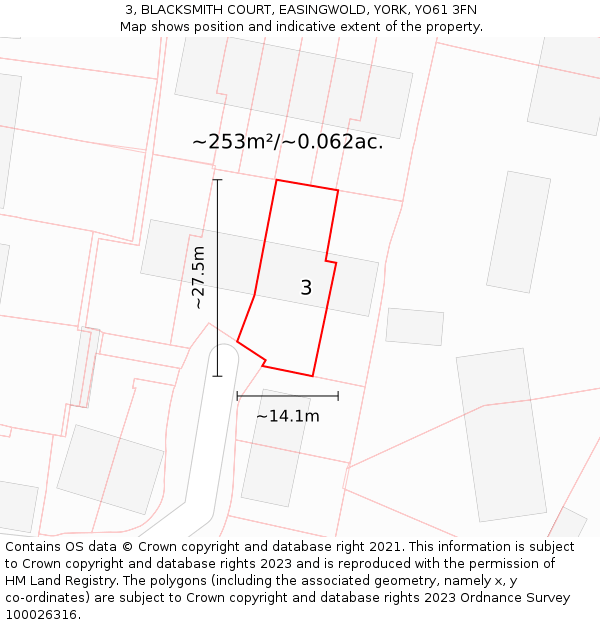 3, BLACKSMITH COURT, EASINGWOLD, YORK, YO61 3FN: Plot and title map