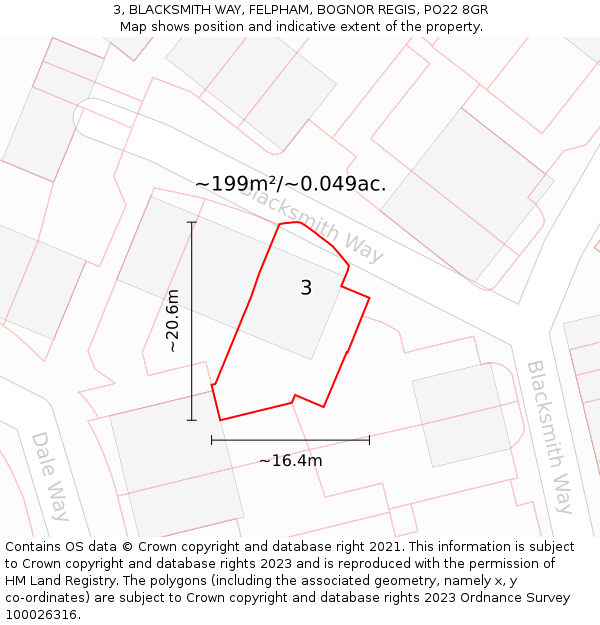 3, BLACKSMITH WAY, FELPHAM, BOGNOR REGIS, PO22 8GR: Plot and title map