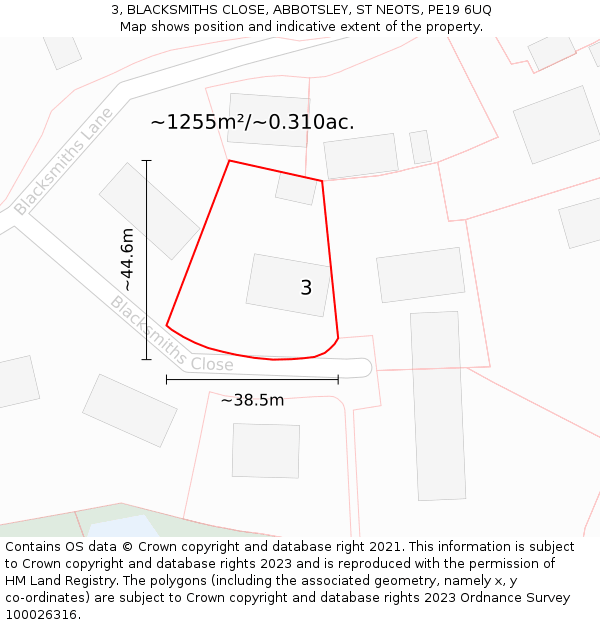 3, BLACKSMITHS CLOSE, ABBOTSLEY, ST NEOTS, PE19 6UQ: Plot and title map