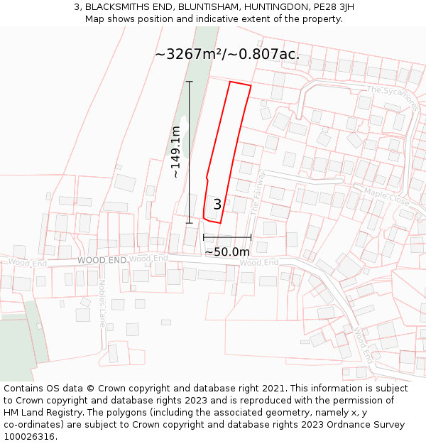 3, BLACKSMITHS END, BLUNTISHAM, HUNTINGDON, PE28 3JH: Plot and title map