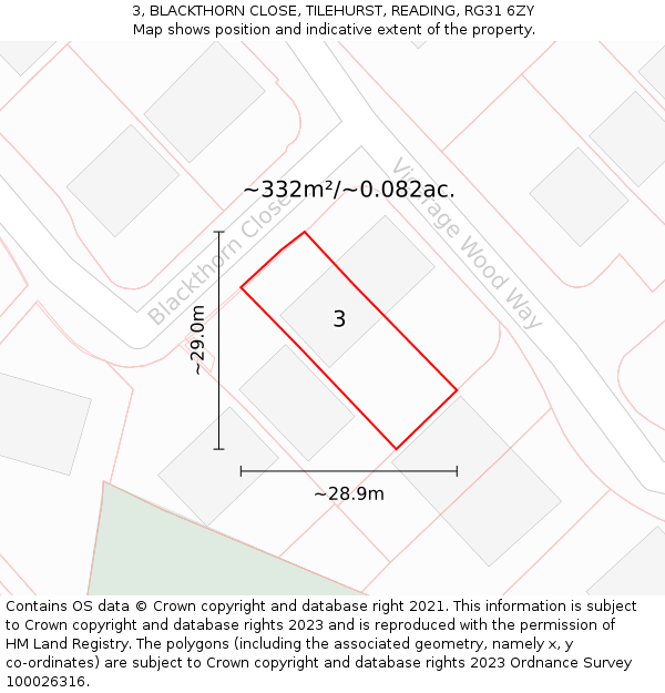 3, BLACKTHORN CLOSE, TILEHURST, READING, RG31 6ZY: Plot and title map
