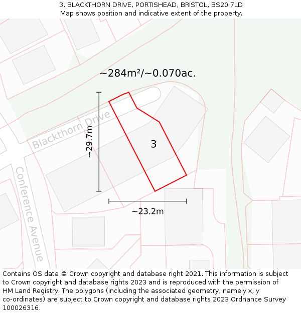 3, BLACKTHORN DRIVE, PORTISHEAD, BRISTOL, BS20 7LD: Plot and title map
