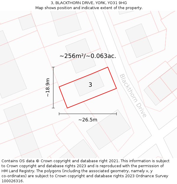 3, BLACKTHORN DRIVE, YORK, YO31 9HG: Plot and title map