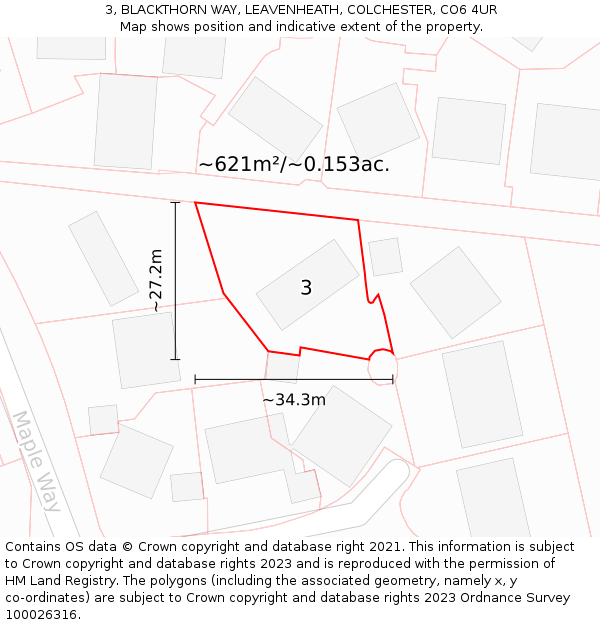 3, BLACKTHORN WAY, LEAVENHEATH, COLCHESTER, CO6 4UR: Plot and title map