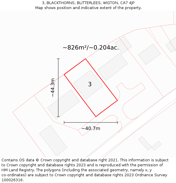 3, BLACKTHORNS, BLITTERLEES, WIGTON, CA7 4JP: Plot and title map