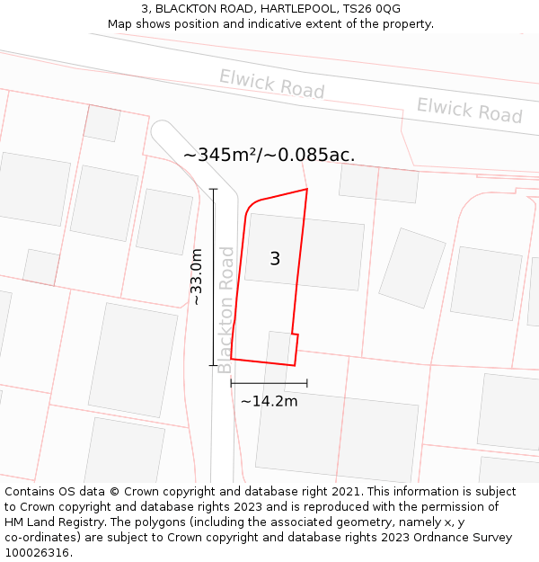 3, BLACKTON ROAD, HARTLEPOOL, TS26 0QG: Plot and title map