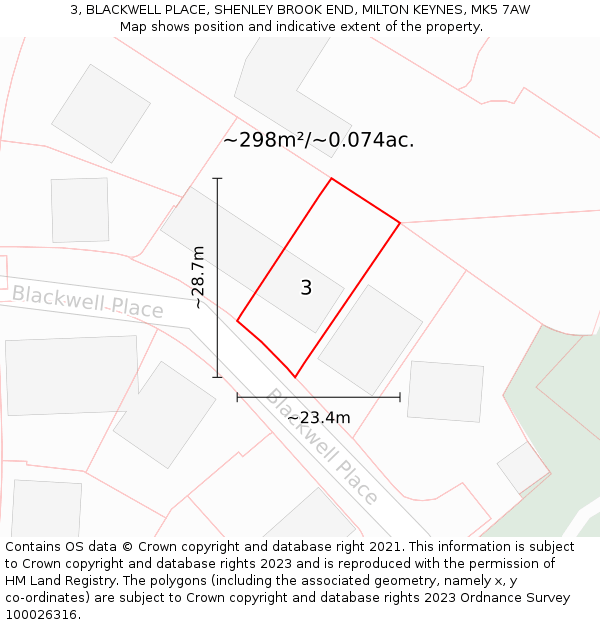 3, BLACKWELL PLACE, SHENLEY BROOK END, MILTON KEYNES, MK5 7AW: Plot and title map
