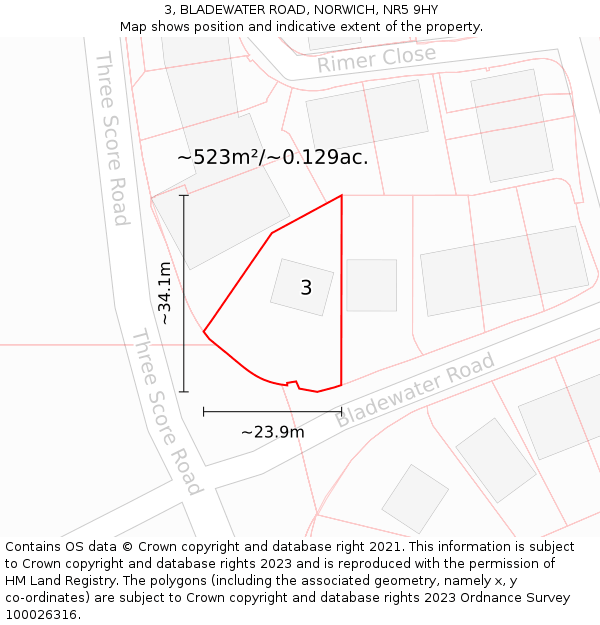 3, BLADEWATER ROAD, NORWICH, NR5 9HY: Plot and title map