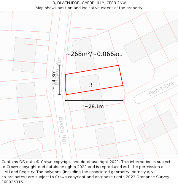 3, BLAEN IFOR, CAERPHILLY, CF83 2NW: Plot and title map