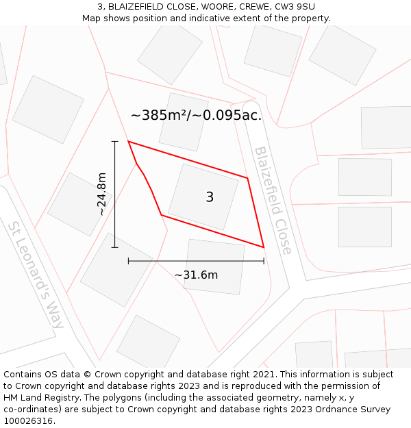 3, BLAIZEFIELD CLOSE, WOORE, CREWE, CW3 9SU: Plot and title map