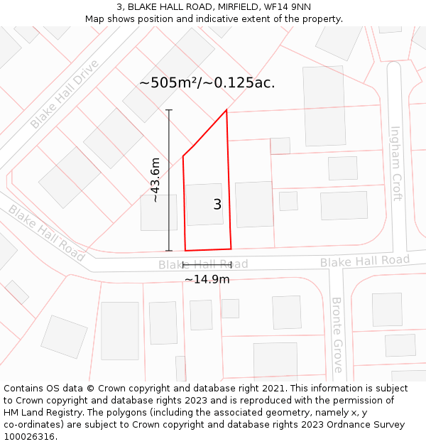 3, BLAKE HALL ROAD, MIRFIELD, WF14 9NN: Plot and title map