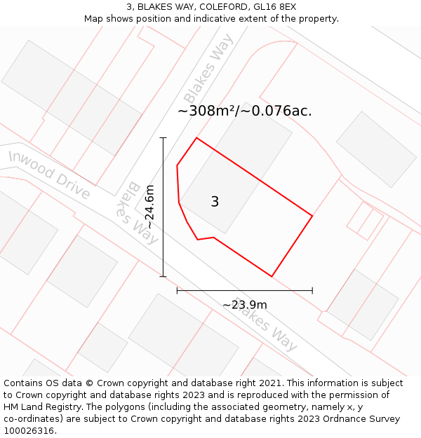3, BLAKES WAY, COLEFORD, GL16 8EX: Plot and title map