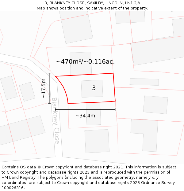 3, BLANKNEY CLOSE, SAXILBY, LINCOLN, LN1 2JA: Plot and title map