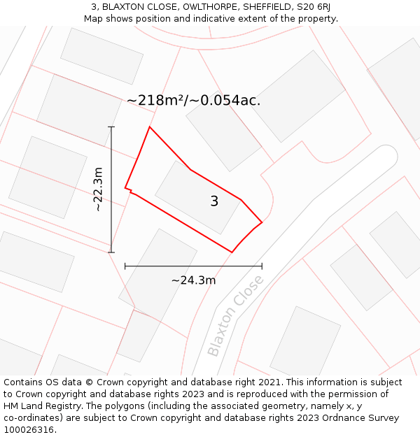 3, BLAXTON CLOSE, OWLTHORPE, SHEFFIELD, S20 6RJ: Plot and title map