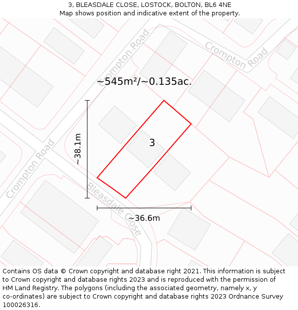 3, BLEASDALE CLOSE, LOSTOCK, BOLTON, BL6 4NE: Plot and title map