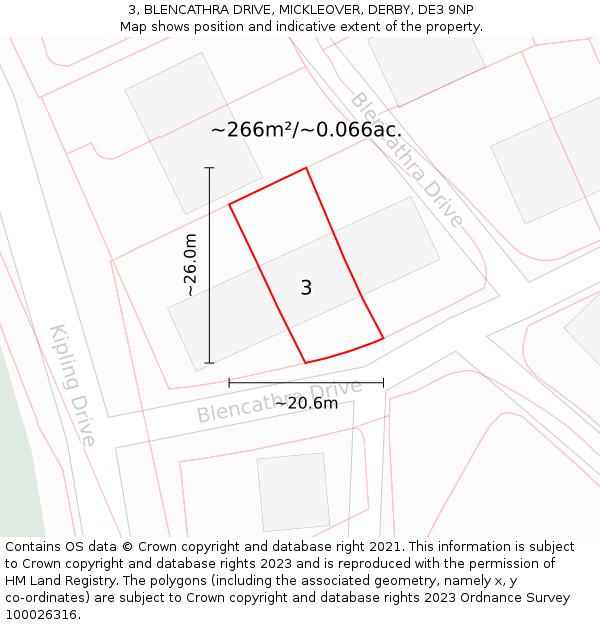 3, BLENCATHRA DRIVE, MICKLEOVER, DERBY, DE3 9NP: Plot and title map
