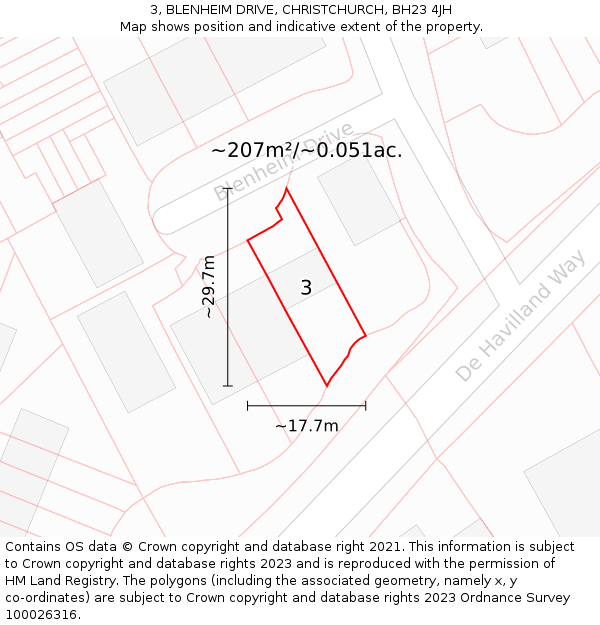 3, BLENHEIM DRIVE, CHRISTCHURCH, BH23 4JH: Plot and title map
