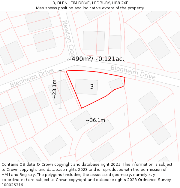 3, BLENHEIM DRIVE, LEDBURY, HR8 2XE: Plot and title map