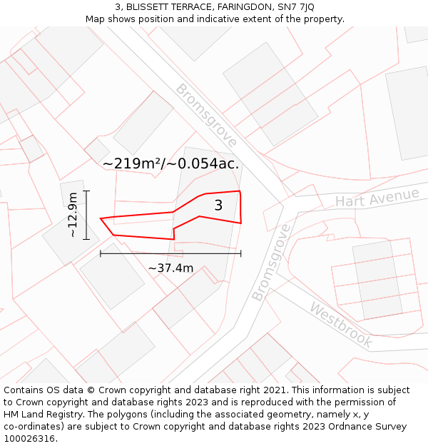 3, BLISSETT TERRACE, FARINGDON, SN7 7JQ: Plot and title map