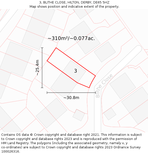 3, BLITHE CLOSE, HILTON, DERBY, DE65 5HZ: Plot and title map