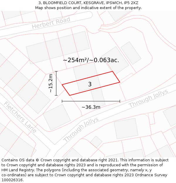 3, BLOOMFIELD COURT, KESGRAVE, IPSWICH, IP5 2XZ: Plot and title map
