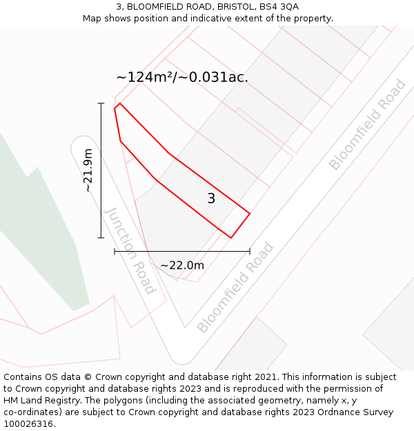3, BLOOMFIELD ROAD, BRISTOL, BS4 3QA: Plot and title map