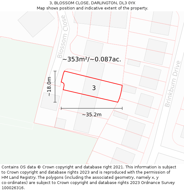 3, BLOSSOM CLOSE, DARLINGTON, DL3 0YX: Plot and title map