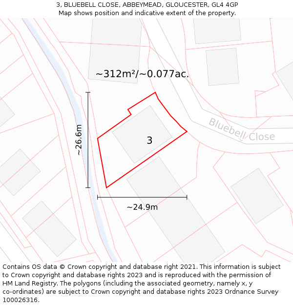 3, BLUEBELL CLOSE, ABBEYMEAD, GLOUCESTER, GL4 4GP: Plot and title map