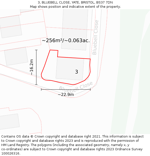 3, BLUEBELL CLOSE, YATE, BRISTOL, BS37 7DN: Plot and title map