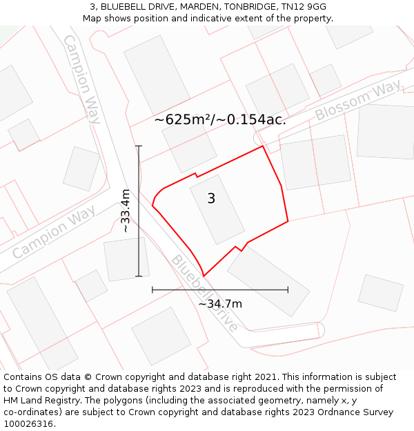 3, BLUEBELL DRIVE, MARDEN, TONBRIDGE, TN12 9GG: Plot and title map