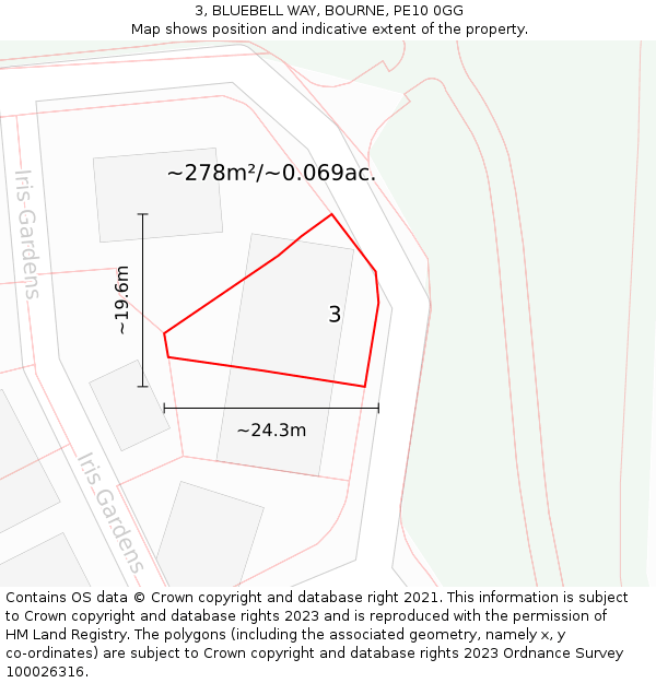 3, BLUEBELL WAY, BOURNE, PE10 0GG: Plot and title map