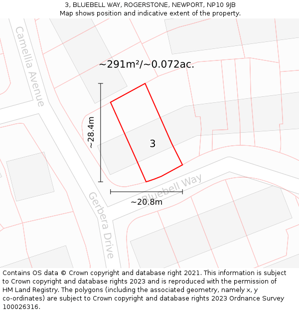 3, BLUEBELL WAY, ROGERSTONE, NEWPORT, NP10 9JB: Plot and title map
