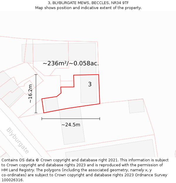 3, BLYBURGATE MEWS, BECCLES, NR34 9TF: Plot and title map