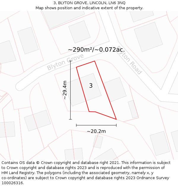 3, BLYTON GROVE, LINCOLN, LN6 3NQ: Plot and title map