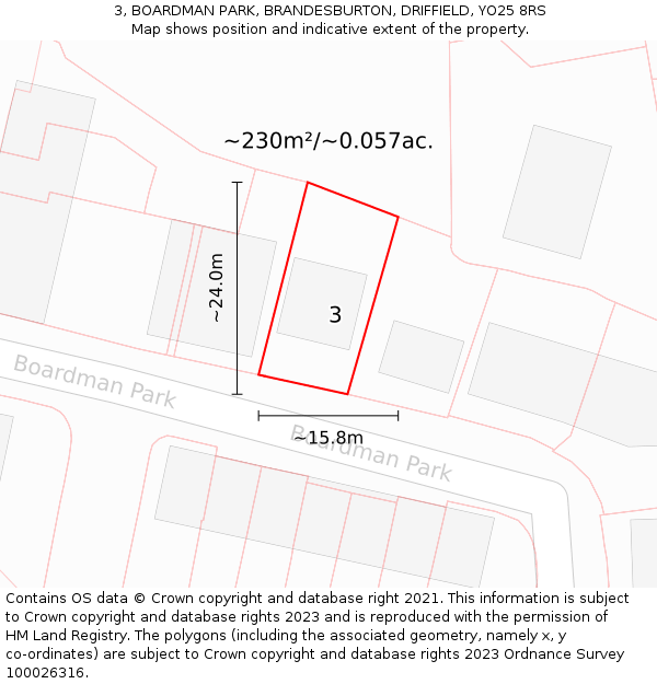3, BOARDMAN PARK, BRANDESBURTON, DRIFFIELD, YO25 8RS: Plot and title map