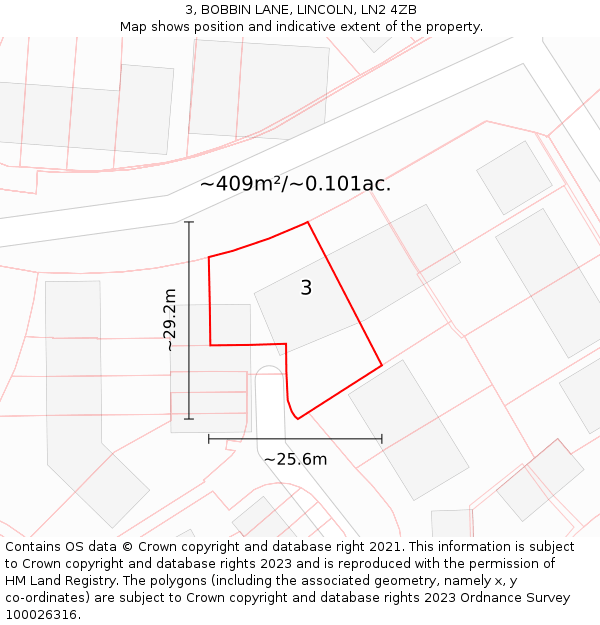 3, BOBBIN LANE, LINCOLN, LN2 4ZB: Plot and title map