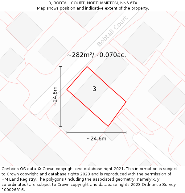 3, BOBTAIL COURT, NORTHAMPTON, NN5 6TX: Plot and title map