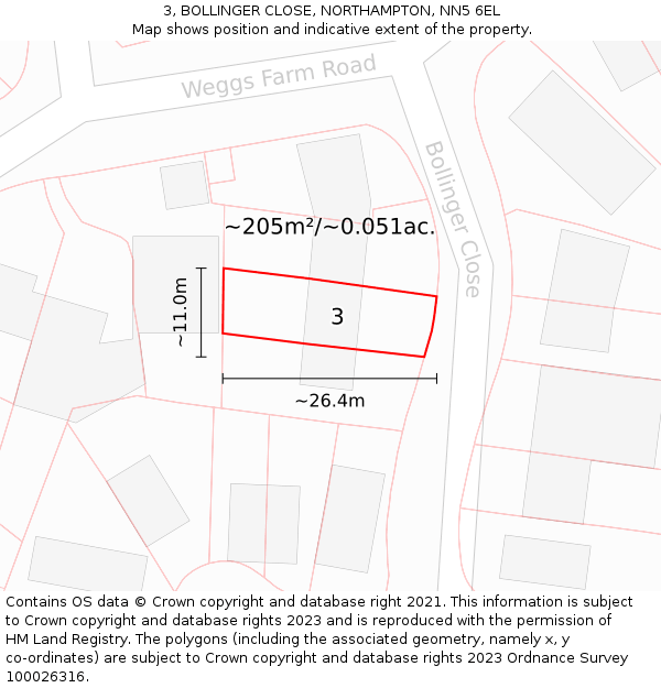 3, BOLLINGER CLOSE, NORTHAMPTON, NN5 6EL: Plot and title map