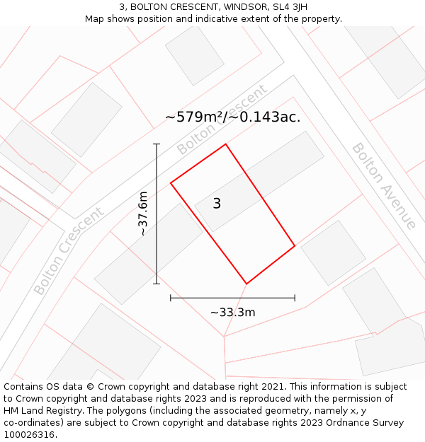 3, BOLTON CRESCENT, WINDSOR, SL4 3JH: Plot and title map