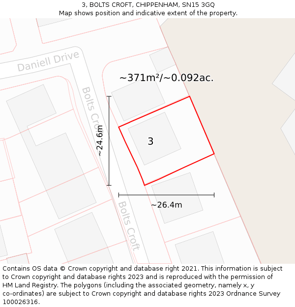 3, BOLTS CROFT, CHIPPENHAM, SN15 3GQ: Plot and title map