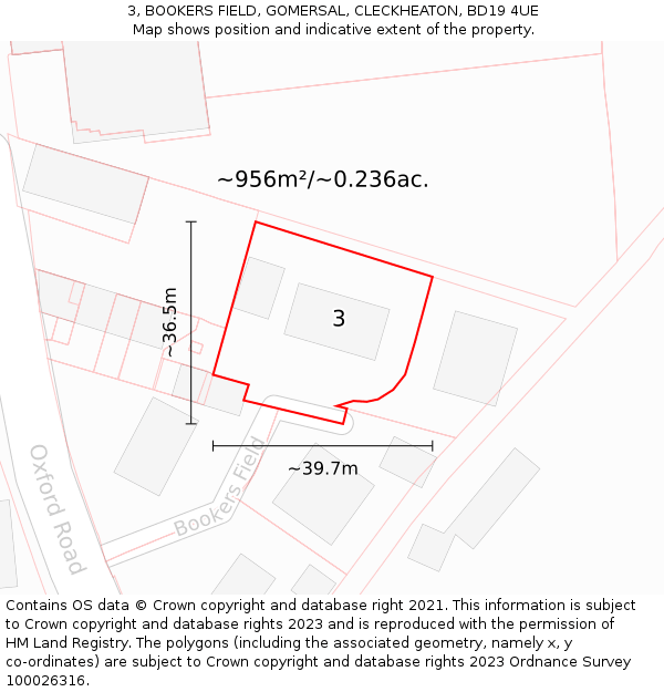 3, BOOKERS FIELD, GOMERSAL, CLECKHEATON, BD19 4UE: Plot and title map