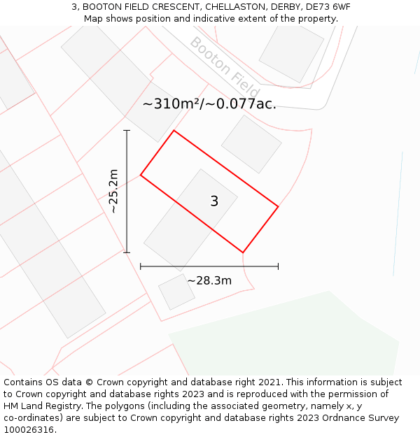 3, BOOTON FIELD CRESCENT, CHELLASTON, DERBY, DE73 6WF: Plot and title map