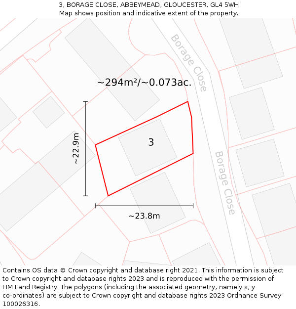 3, BORAGE CLOSE, ABBEYMEAD, GLOUCESTER, GL4 5WH: Plot and title map