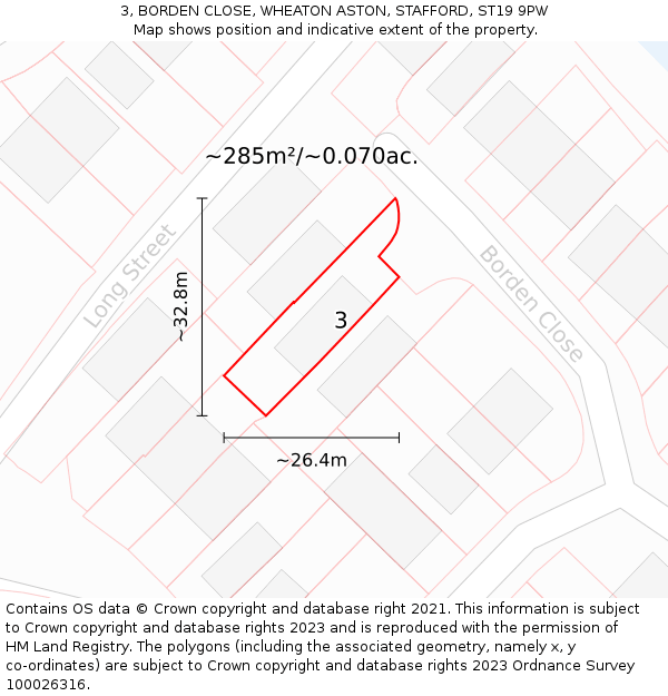 3, BORDEN CLOSE, WHEATON ASTON, STAFFORD, ST19 9PW: Plot and title map