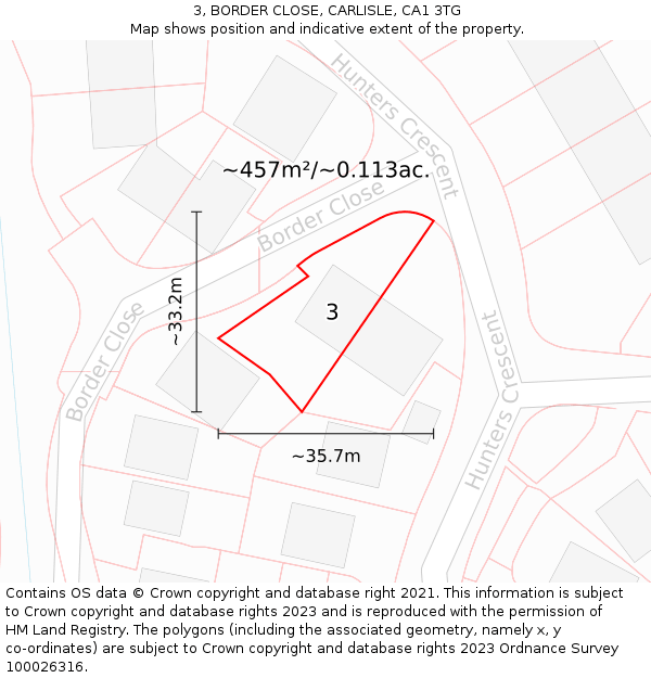 3, BORDER CLOSE, CARLISLE, CA1 3TG: Plot and title map
