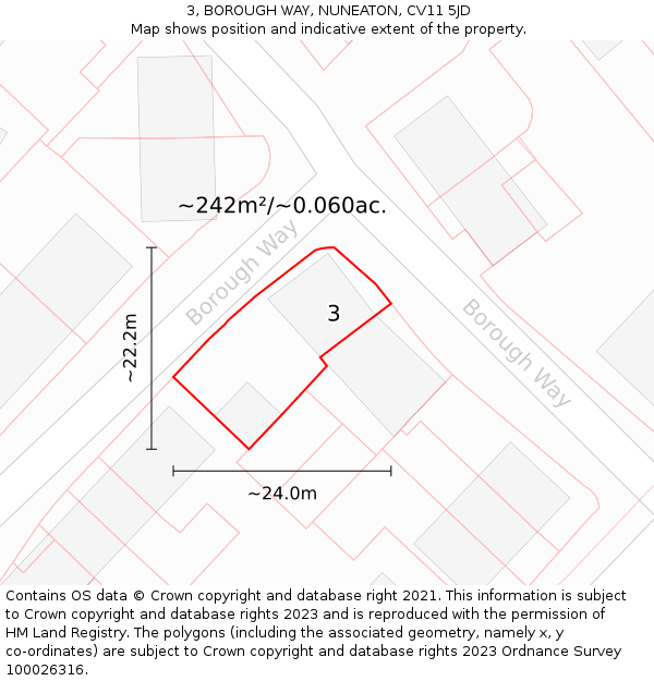 3, BOROUGH WAY, NUNEATON, CV11 5JD: Plot and title map