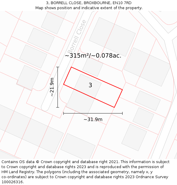 3, BORRELL CLOSE, BROXBOURNE, EN10 7RD: Plot and title map
