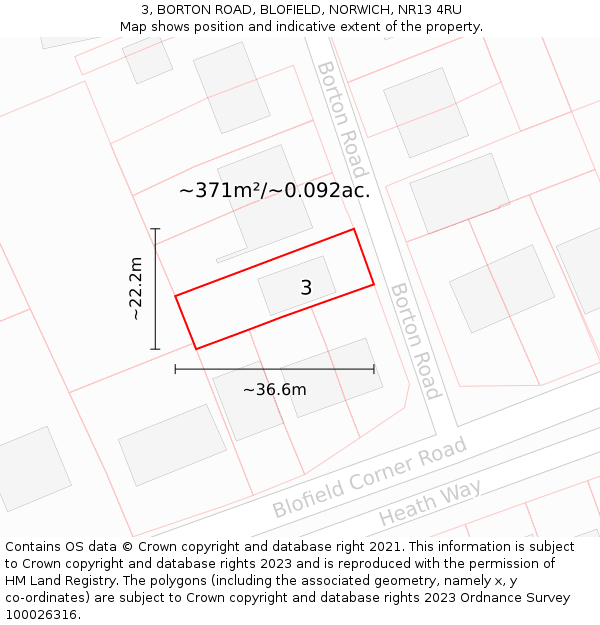 3, BORTON ROAD, BLOFIELD, NORWICH, NR13 4RU: Plot and title map