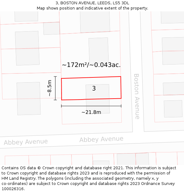 3, BOSTON AVENUE, LEEDS, LS5 3DL: Plot and title map