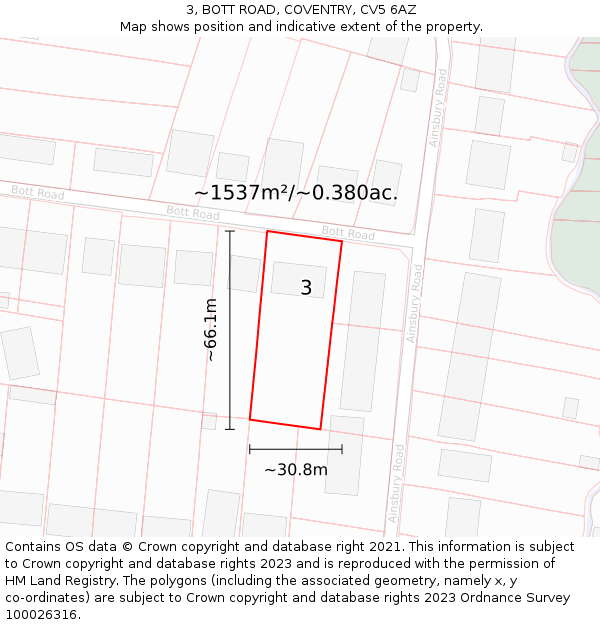 3, BOTT ROAD, COVENTRY, CV5 6AZ: Plot and title map